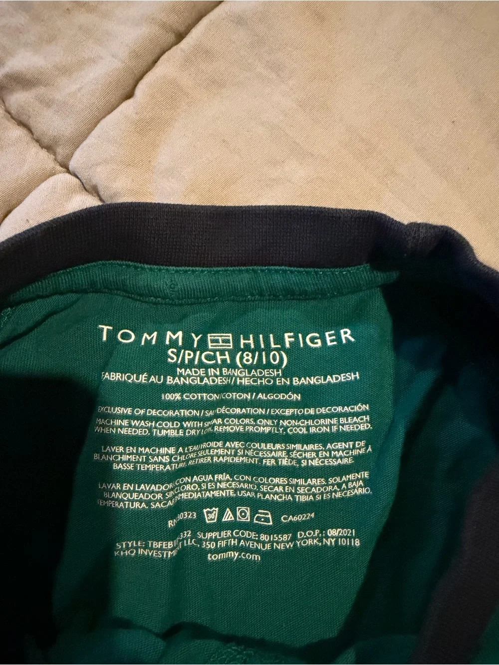 Tommy Hilfiger Green and Navy Long-Sleeve Raglan Tee